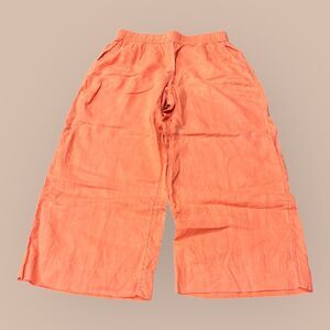 Tahari Essentials Crop Pants Womens Large Coral Linen Elastic Waist Summer Beach